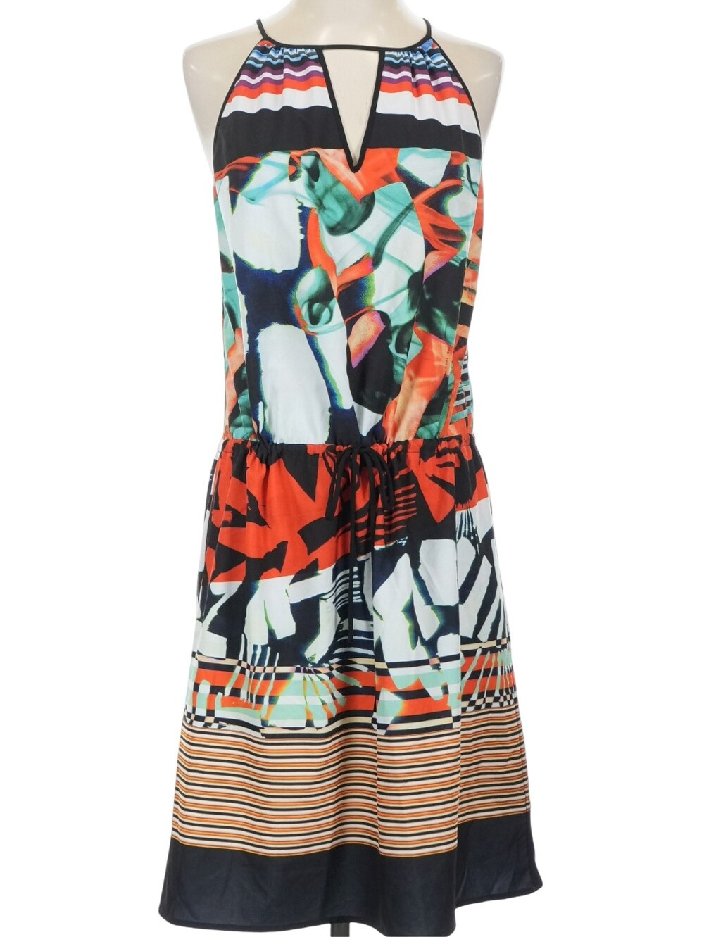 CLOVER CANYON Ink Strokes Shift Dress Small S Halter Keyhole Abstract Artsy EUC